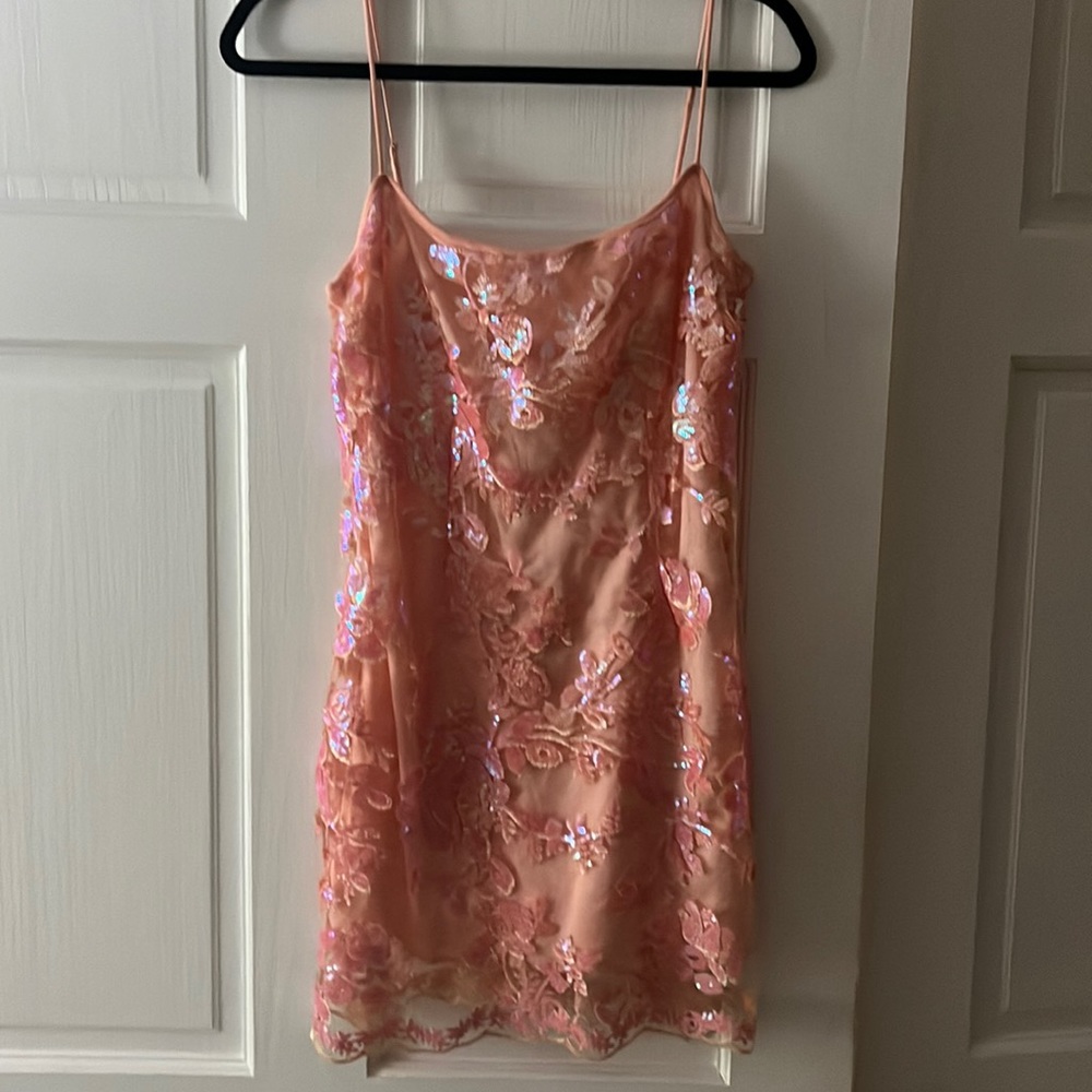 Lucy In the Sky Pink Mini Dress Sequins Layer Mesh Top